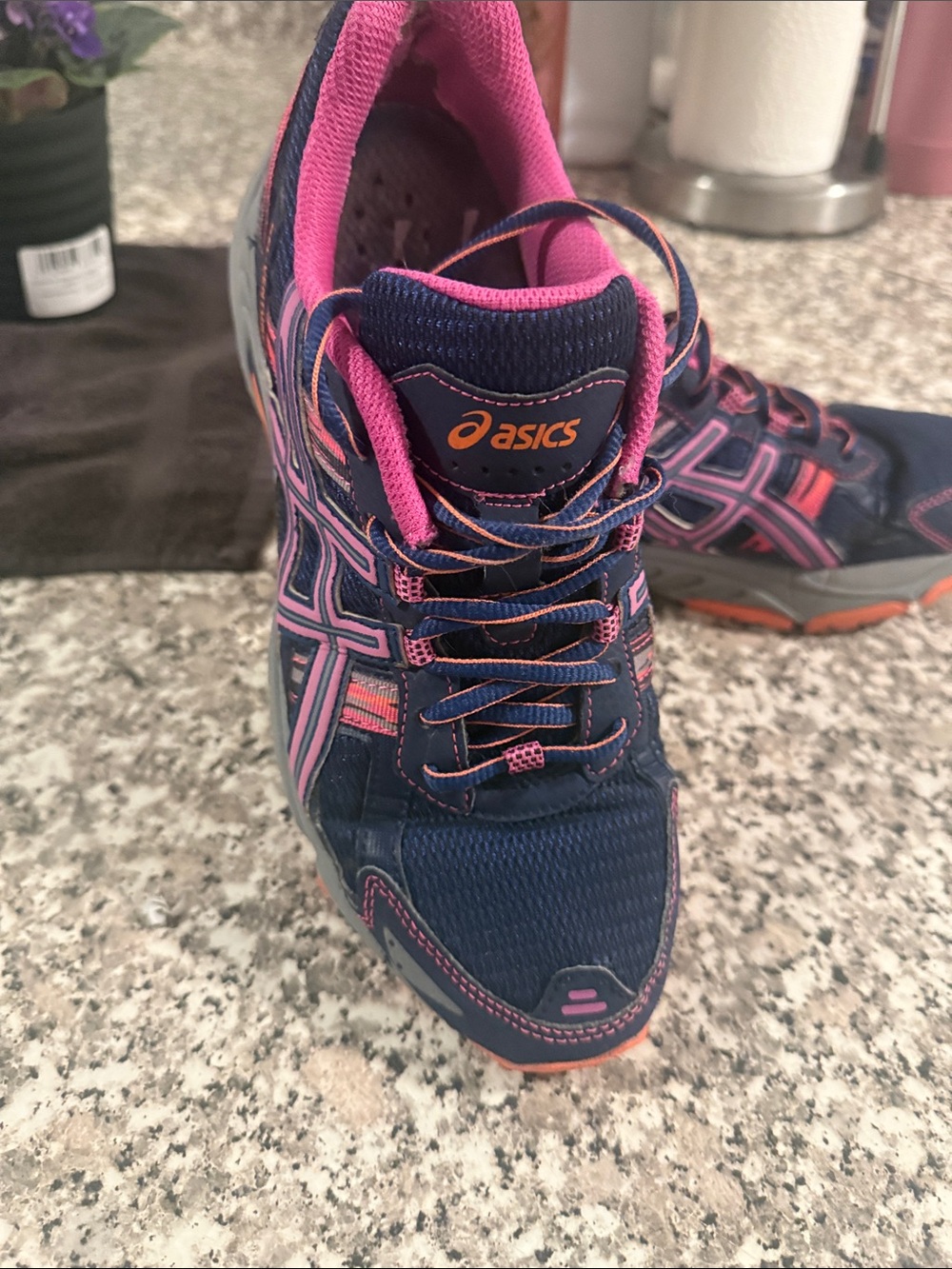 Asics Navy and Pink Women's Athletic Running Shoes